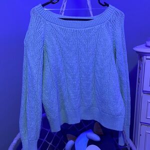 green off the shoulder knit sweater